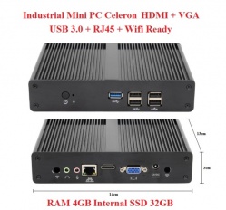 Industrial Mini PC x86 Intel Celeron J1900 4GB SSD 32GB Wifi HDMI VGA MiniPC Windows Win7